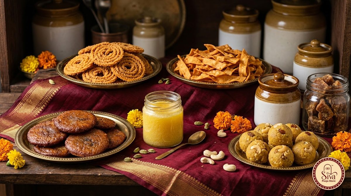 Deepavali sweets and savouries with ghee and jaggery